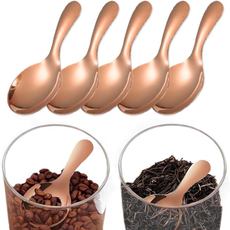 Yopolaz 5 Pack Short Handle Scoops for Canisters - Stainless Steel Small Scoops for Salt Sugar Coffee Tea Dessert (Rose Gold x 5) - Image 1